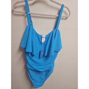 Cupshe Women's Plus Size Turquoise Ruffle Ruched One Piece Swimsuit Size 1X NWT